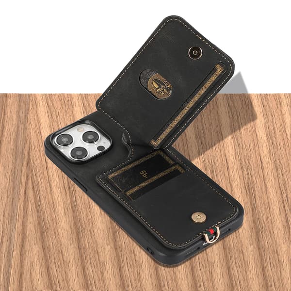 For Iphone 14 Pro Max Etui Kickstand Kort Holder Tpu+lær Telefondeksel Black