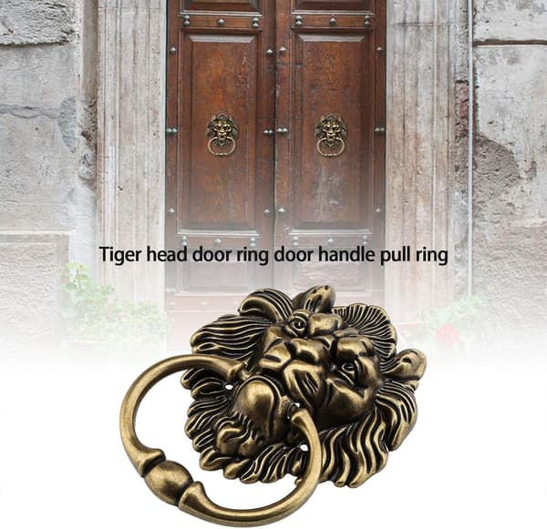 15.8cm Antikk Bronse Design Tigerhode Dørhammer Erstatning for Inngangsdør
