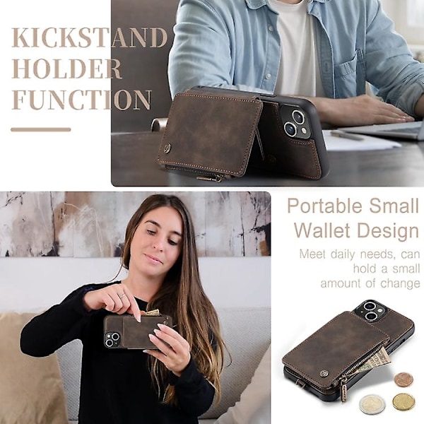 Caseme C20 Multifunktionellt RFID Läder Mobilskal för Iphone 15 Brown 15 Plus