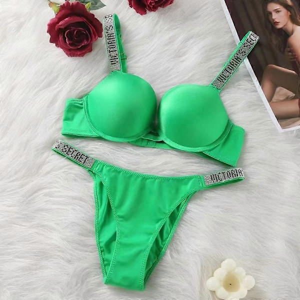 Ny Lingerie Damuppsättning - Het Spets, Sexig Push-Up BH, Hemlig BH-Set 75C Green