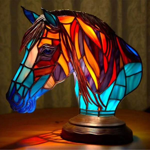 2024 Varm Djur Bordslampa Tiffany Glas Färgat Nattljus Retro Skrivbordslampor Julgåva horse