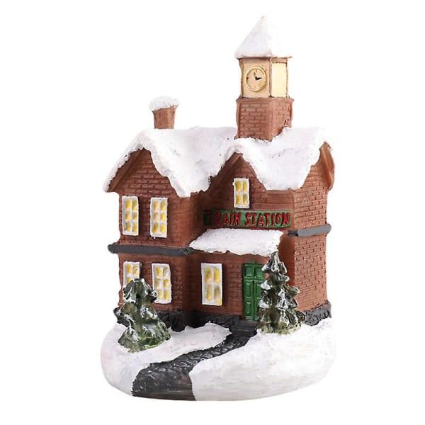 Resin Christmas Scene Village Houses Town With Warm White Led Light Battery Operate Christmas Ornamnet L