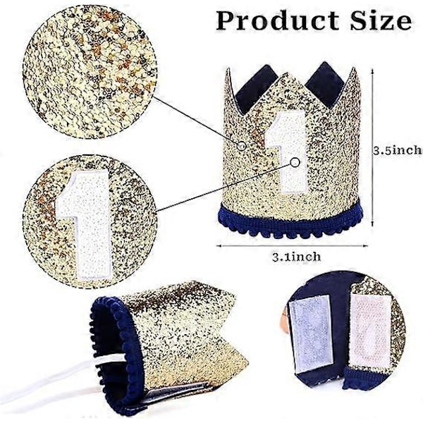 Baby Tiara Krone til 1. fødselsdagsfest, Baby Første Fødselsdag Glitter Krone, 1. Fødselsdag Hat Første Fødselsdag Hovedbånd Fest Hatte til 1. Fødselsdag Dark Blue