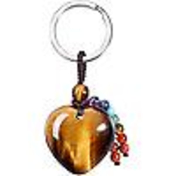 Naturligt tigeröga hjärta Kristall nyckelring 7 Chakra Healing ädelsten nyckelring charm för kvinnor
