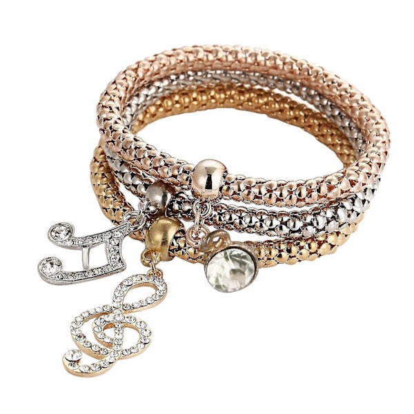Multilagerarmband - 3 st Guld/silver/roséguld Majskedjearmband för kvinnor Hjärtformat Stretcharmband