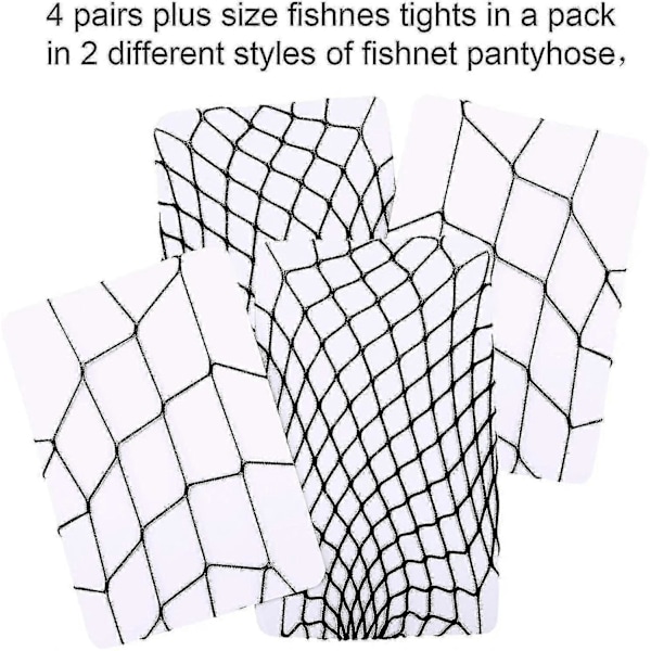 Fishnet Strømper Plus Size Sexy Fishnet Strømper Strømper Fishnet Kryds Mesh Strømper Til Kvinder (4 Par Sort)