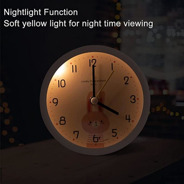 Student Alarm Clock Night Light Anti Slip Circular Cartoon Bear Alarm Clock Bedroom Table Portable Alarm Clock - White