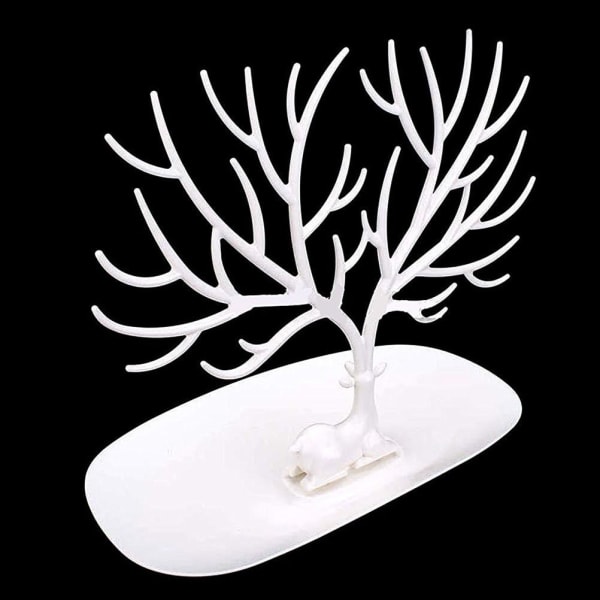 Halskædeholder, Armbåndsholder/Smykkearrangør/Smykketræ, Dekorativt hjortegevir Trædesign (hvid)