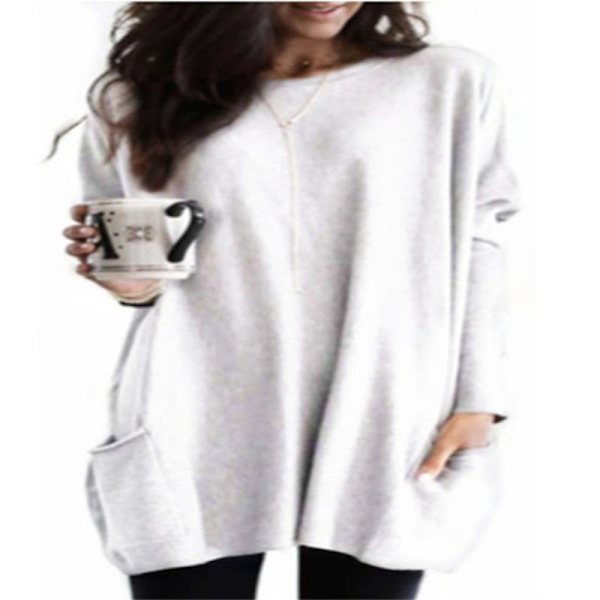 Dam Tunika Toppar i Stor Storlek, Långärmad, Rundhalsad, Lättvikts Sweatshirt, Casual Oversized T-shirt med Fickor (S-5X) white 4XL