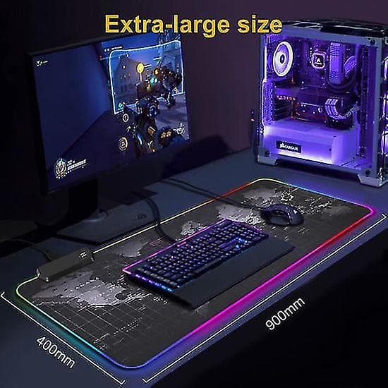 Opplyst LED-lys verdenskart musematte Gaming Map LED RGB bakgrunnsbelysning