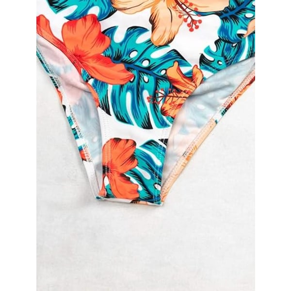 Women's Tropical Floral High Waist Beach Kimono Wrap Swimsuit 3 Piece Swimsuit Padded Bikini Bathing Suit Set Multi Color M