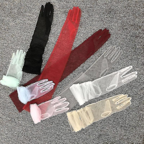 MIMIGO Långa Transparenta Tullehandskar Ultra Tunna Vantar Brud Armbågshandske Red