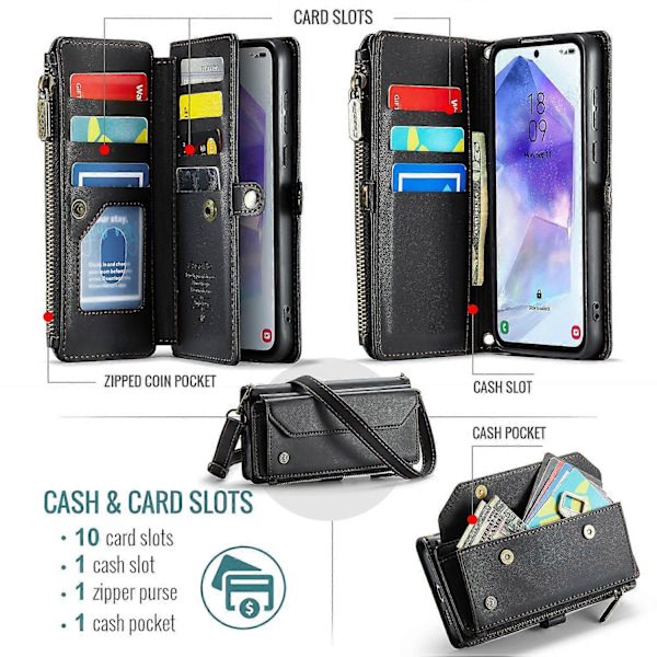 CASEME C36-serie for Samsung Galaxy A55 5G etui i PU-lær, telefonveske Style A