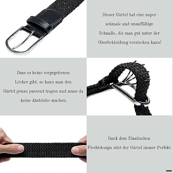 Unisex elastiskt flätat bälte, stretchbälte, svart