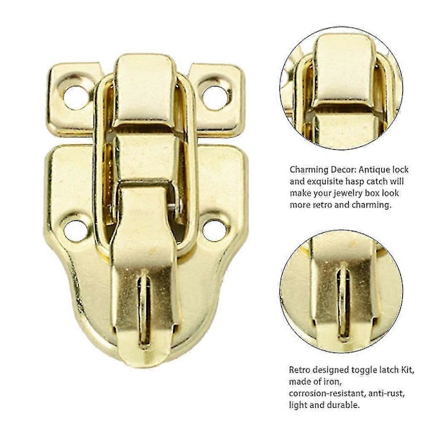 2-pack Trunk Ank-näbbspänne Resväska Verktygslåda Retro Stil Trälåda Växelspänne Gold
