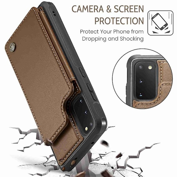 Samsung Galaxy S20 Fe Caseme C22 -korttipaikat, pidike, RFID-varkaudenesto, matkapuhelinkotelo Brown