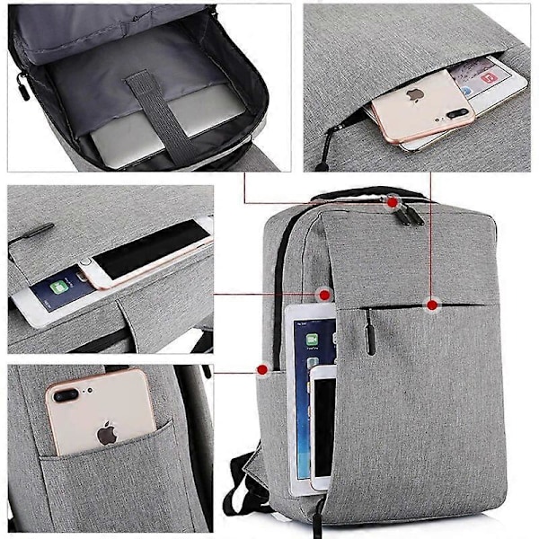 Herrar 15,6 Tums Laptop Ryggsäck USB Laddning Nylon Skolväska Vattentät Ryggsäck gray