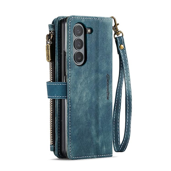 Caseme C30 Multifunktionel Kortlomme Lynlås Telefonlæder Mobiltelefonetui til Samsung Galaxy Z Fold5 Blue
