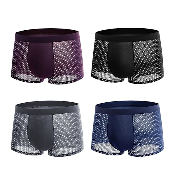 4 kpl Miesten Bambu Boxer-alushousut, Mesh Boxer Shorts, Mukavuutta Koko Päiväksi 2XL 2XL