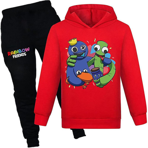 Kids Tracksuit Rainbow Friends Graphic Casual Outfit Hoodie Tops Joggings Pants Set Red 11-12Years