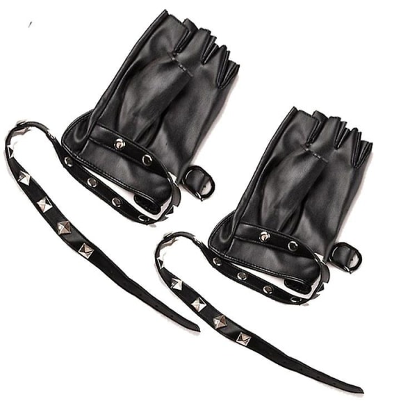PU Fingerless Leather Gloves (1 Pair, Black)