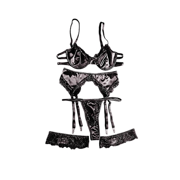Napakka Naisten Seksikäs Alusvaatesetti Rintaliivit Push Up Rintaliivit Garter Set Alusvaatteet Rintaliivit Panty Set Vaaleanpunainen XL XL Black