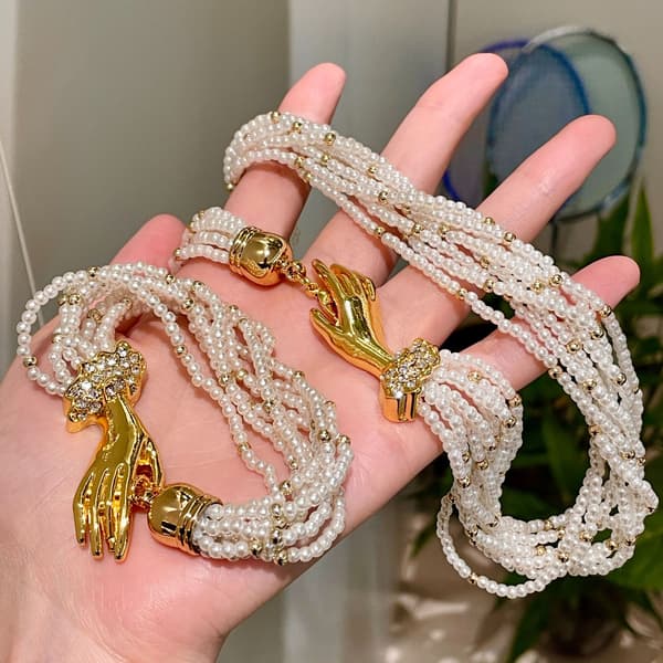Vintage Hepburn-stil perlekæde med flere lag bracelet