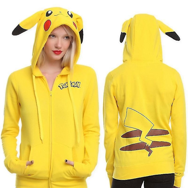 Damjacka Pikachu Löst Cardigan Huvtröja Långärmad Tröja 2XL