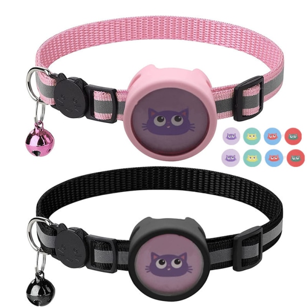 2 kappaletta lemmikkien kaulapantaa kelloilla kissan kaulapantaa heijastavia kaulapantoja - musta + vaaleanpunainen Black + Pink