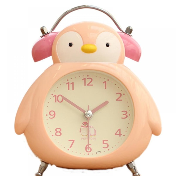 Sarjakuvaherätyskello, pingviiniherätyskello, yövalo, opiskelijoiden ja lasten kodin sisustukseen tarkoitettu pöytäkello (vaaleanpunainen)