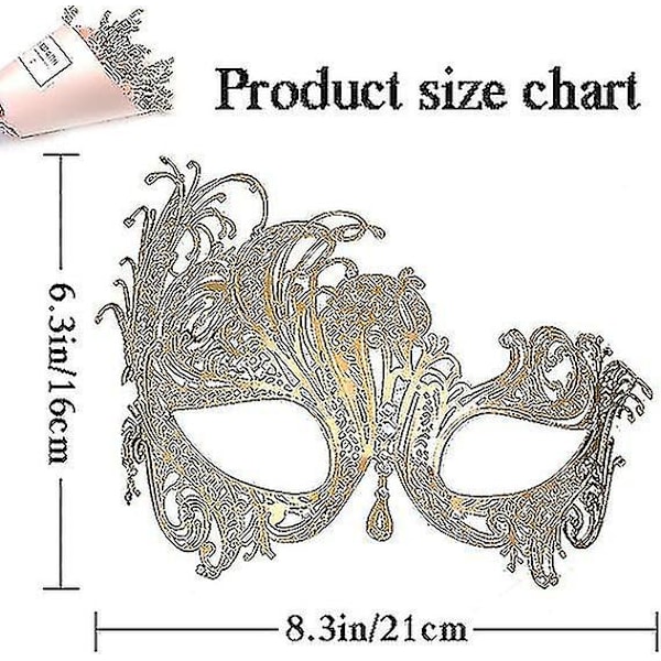 2 st guld venetianska masker, metallmaskeradmask, parmask, bal, karneval