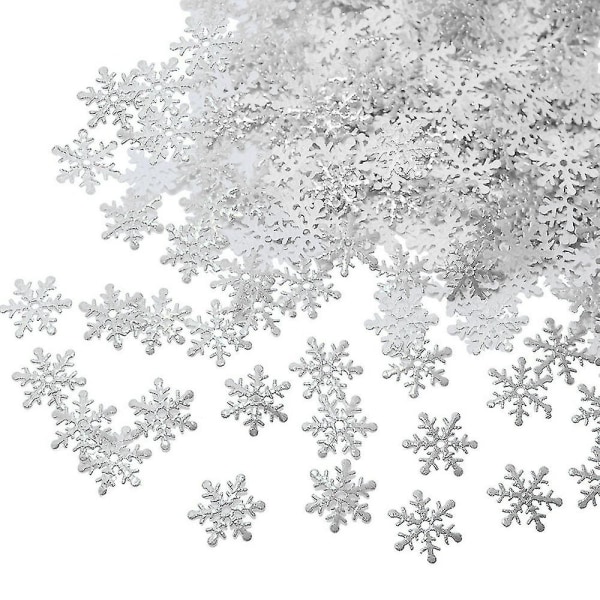 1000pcs Snowflakes Confetti Decorations, Christmas Snow Party- Silver