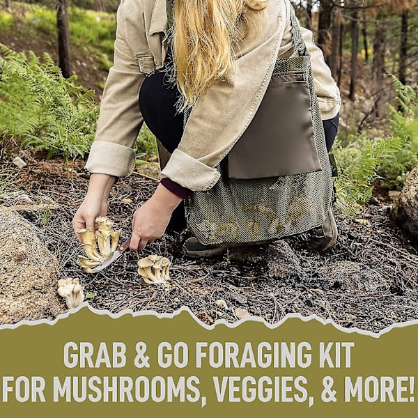 Svampejagt Foraging Taske, Mesh Pose Høsttaske Sammenklappelig Frugtindsamling Plukning Svampekurv Khaki