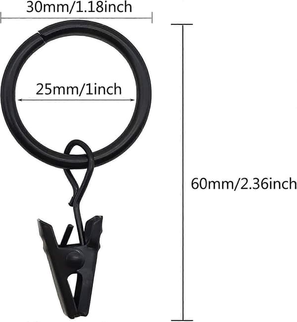 15 stk. gardinringe med clips, dekorative draperingsringe, rustfri (sort) (H-4)