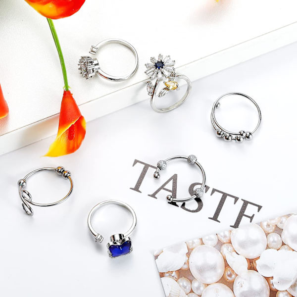 6PCS Anti-ångest Fidget Ring för kvinnor, Öppen justerbar ring, Bee Daisy Rings Set för kvinnor Flickor Stressavlastning