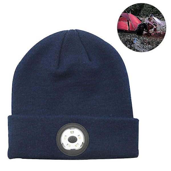 Bluetooth Beanie Hat med Lys, Opgraderet Musikalsk Strikket Hat med Høretelefoner Navy Blue