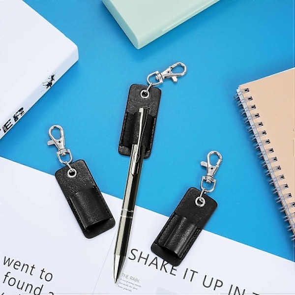 Bærbar PU læder badge lanyard pen opbevaringsetui (sort) 4 stk. (H-4)