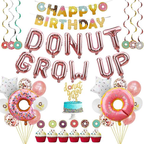 Donut First Birthday Party Decoration Supplies Kit, , 1st Birthday Decorations, Including Donut One Foil Balloon, Donut Banner, Donut Grow Up Banner,