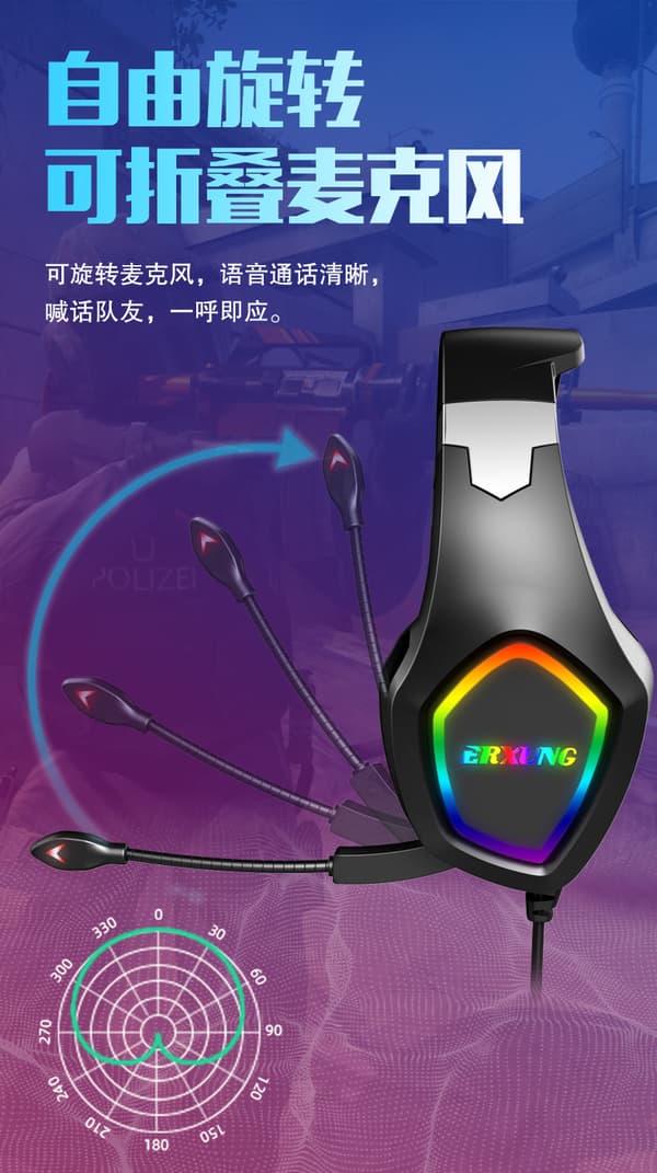 Gaming-headset med 7.1-bas-surroundljud och brusreducerande mikrofon