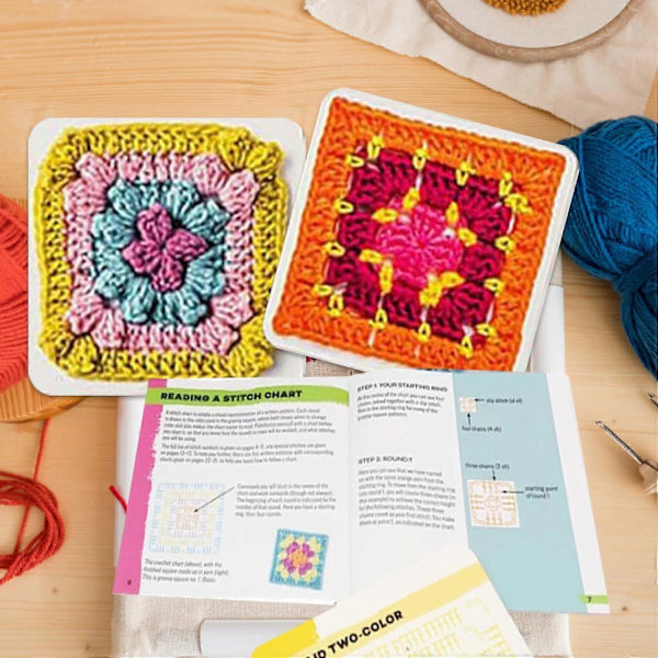 Granny Square Kortdæk, 50 Mix & Match Designs, Hæklet Sæt