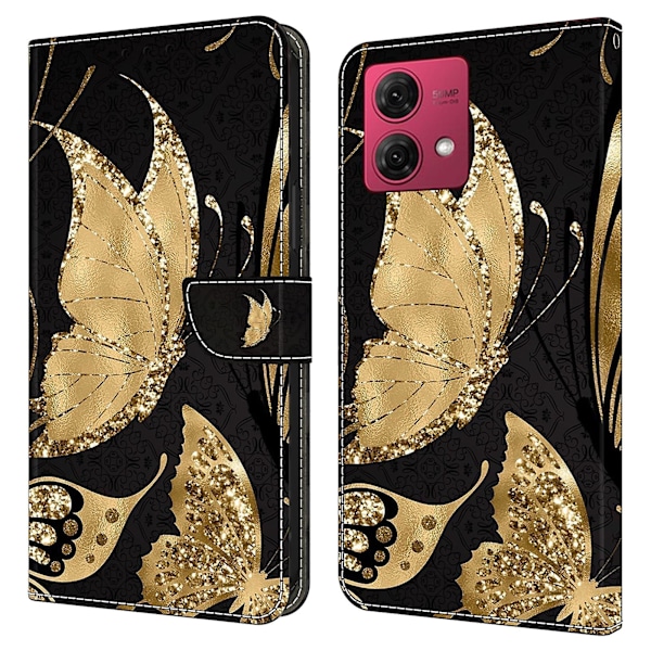 For Motorola Moto G84 5g Nahkakotelo Painettu 3d Kuvio Teline Iskunkestävä Puhelimen Kuori Golden Butterfly