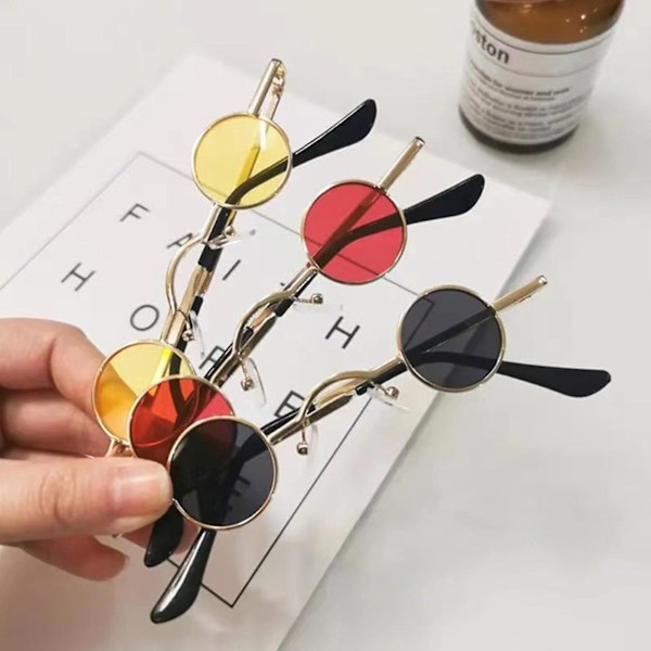 Vintage pyöreät metallirunkoiset lasit, erittäin kevyet ja mukavat käyttää aurinkolasit naamiaisiin ja teemajuhliin Gold Frame Transparent Brown