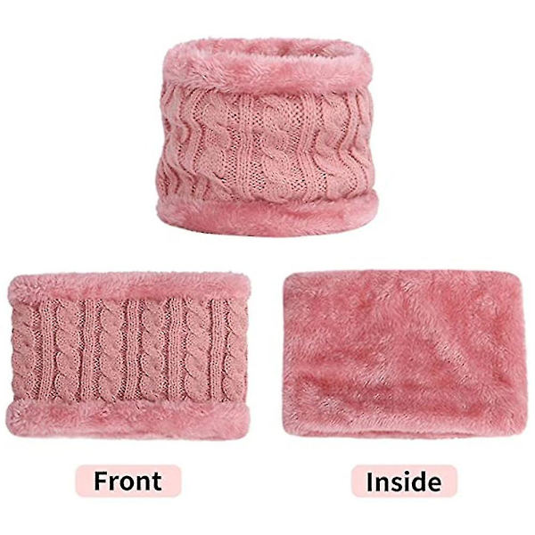 Toddler-hatt i vinterfärg med dubbla pompom-stickade mössor och halsduk i samma färg style 4