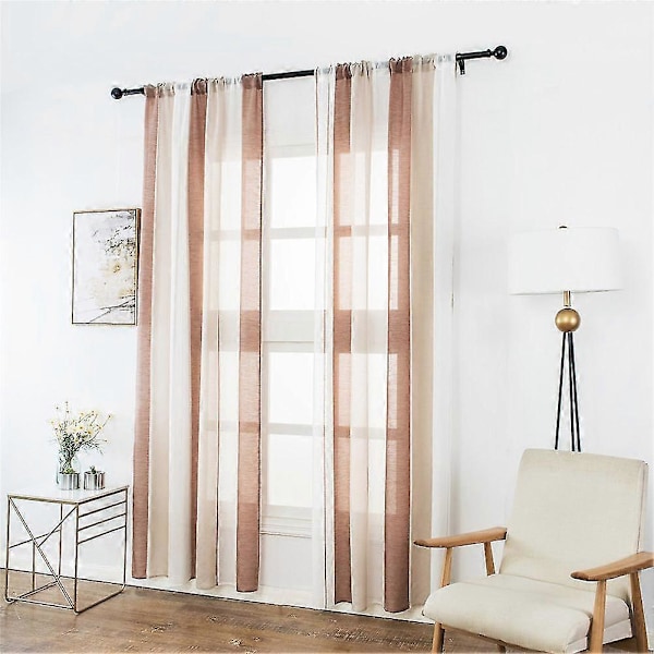 Fönstergardin Randig 100x200cm Tyll Voile Mode För Hem Kök Rum Sovrum Brown