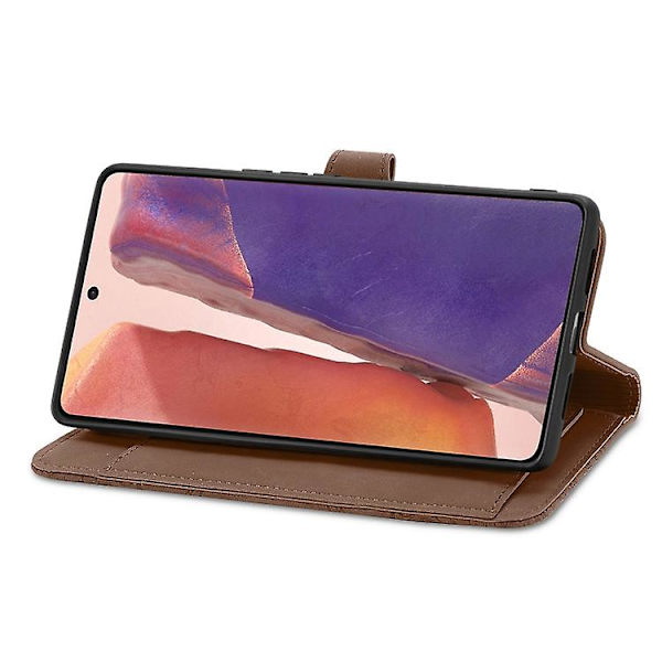 Embosset blomstermønster lærveske med glidelås for Samsung Galaxy Note20 Brown