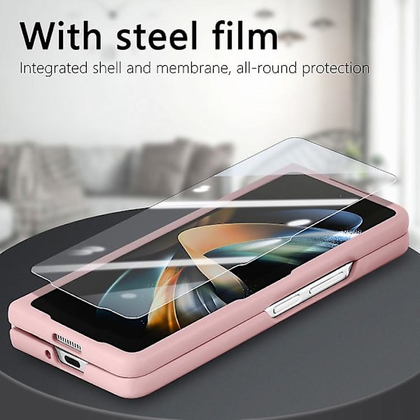 Til Samsung Galaxy Z Fold4 Integreret Film Retro Skin Følelse Fold Læder Mobiltelefon Etui Pink