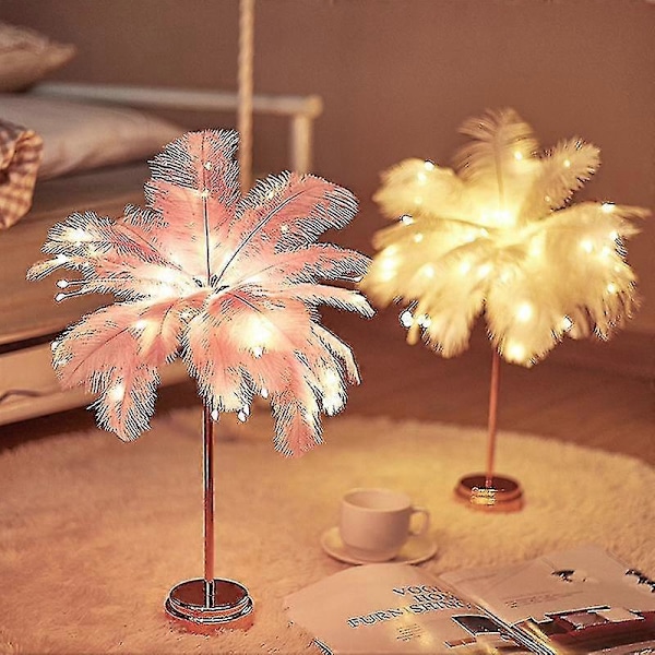 Led fjærlampe bordlampe liten nattlampe soverom jentehjerte nattbordlampe White