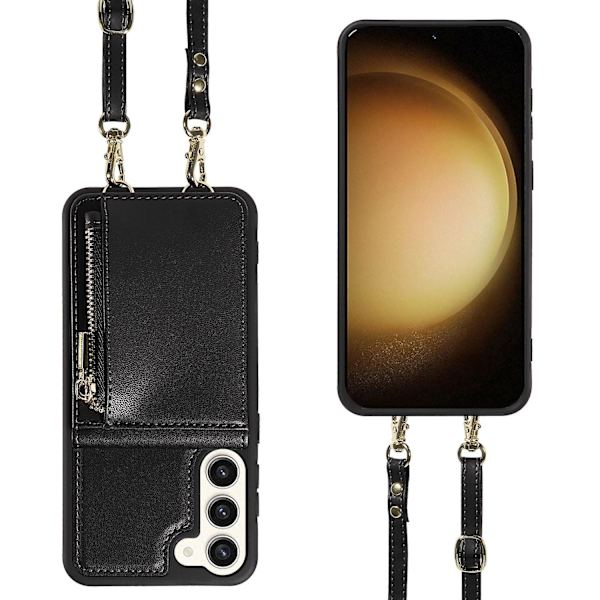 For Samsung Galaxy S24 deksel PU+TPU RFID-blokkerende telefondeksel med lommebok og støtte Black