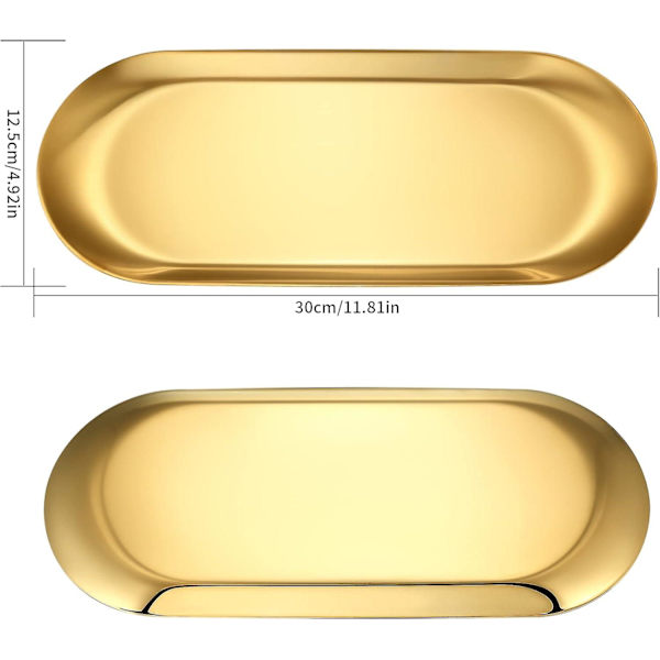 Guld serveringsbakke, ovalt rustfrit stålbakke, dekorativ nipsbakke, smykker kosmetik opbevaringsbakke, te frugt håndklæde skål