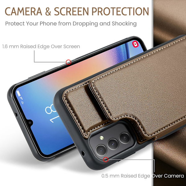 CASEME C22 -sarja Samsung Galaxy A34 5G -kotelo kiiltävä RFID-esto nahkapuhelinkotelo Brown